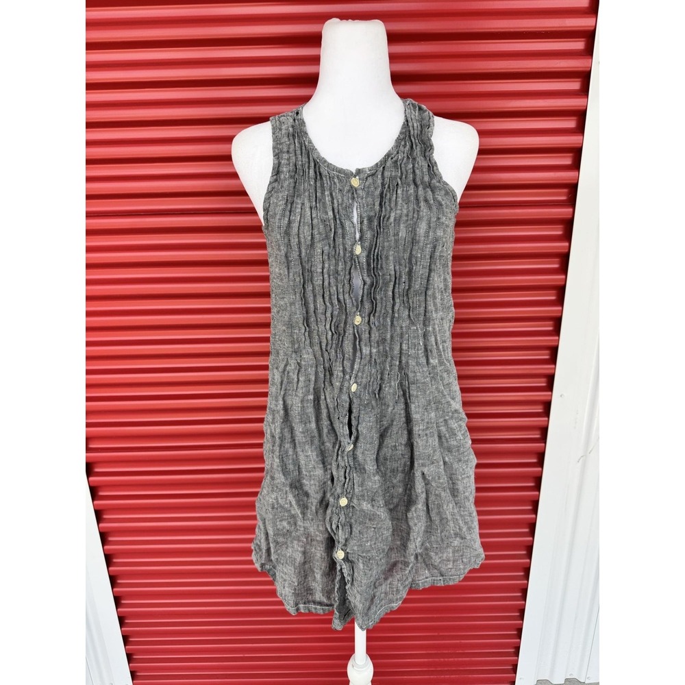 CP SHADES Dress Womens XS Gray Linen Pleated Button Front Sleeveless Swing Tunic